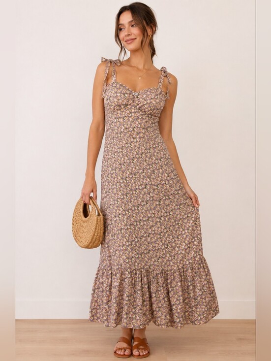 AUW Dresses & Skirts - 🌸 AUW NWT Floral Tie Strap Maxi Dress | XL | Cottagecore Boho Prairie Sundress